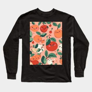 Happy Cute Peaches and Cherries Long Sleeve T-Shirt